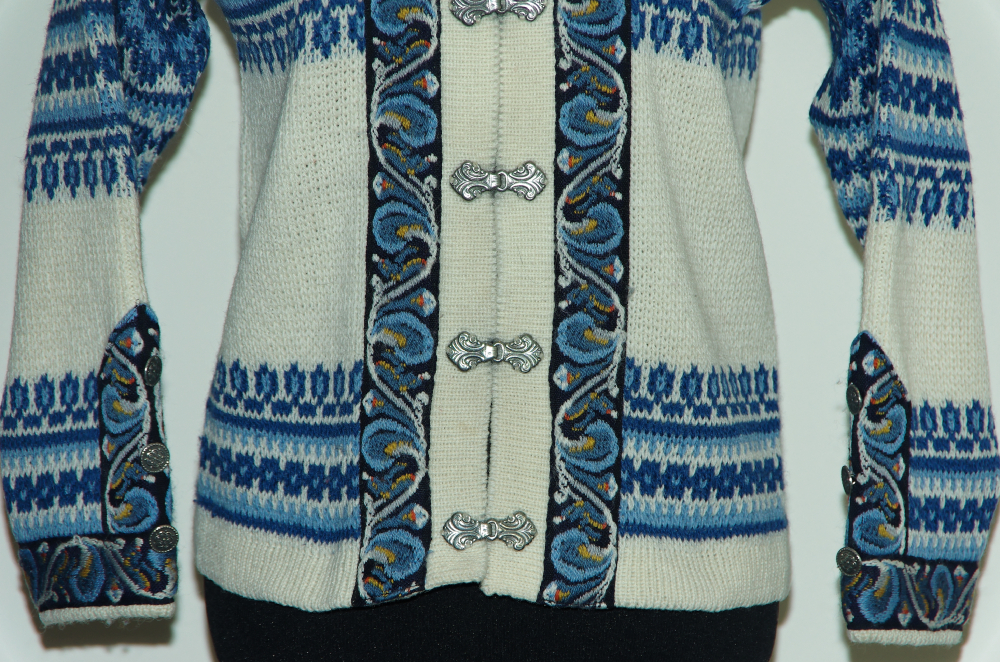 Intricate Hand Knit Blue Wool Sweater from Nordstrikk's of Norway