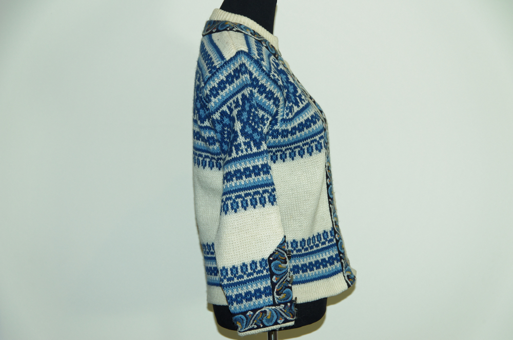 Intricate Hand Knit Blue Wool Sweater from Nordstrikk's of Norway