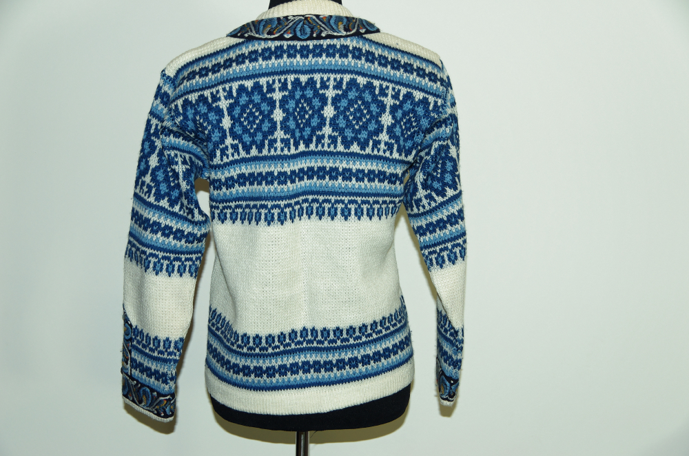 Intricate Hand Knit Blue Wool Sweater from Nordstrikk's of Norway