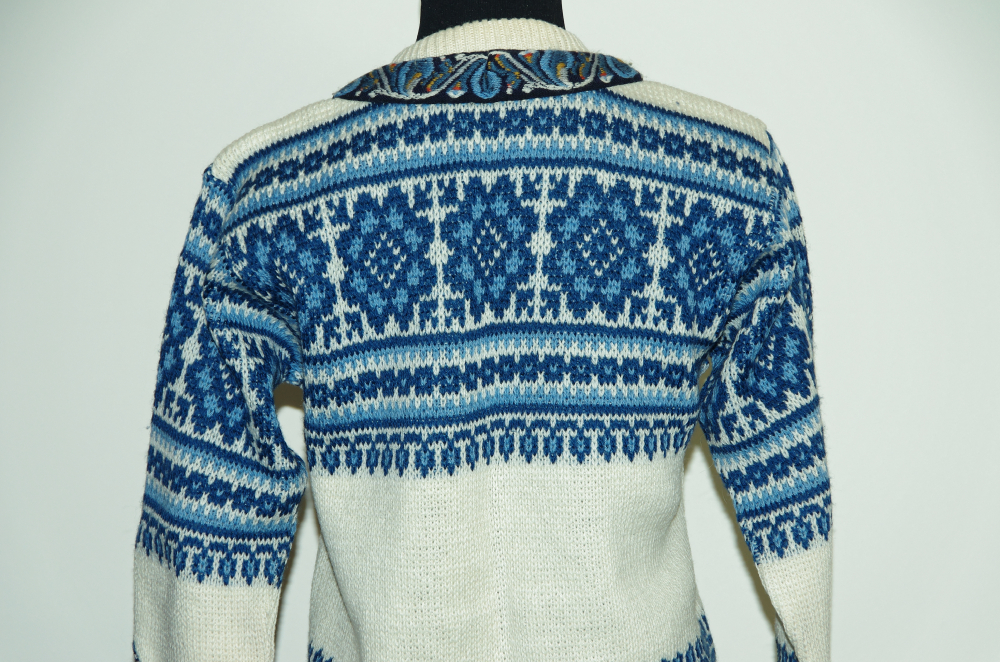 Intricate Hand Knit Blue Wool Sweater from Nordstrikk's of Norway
