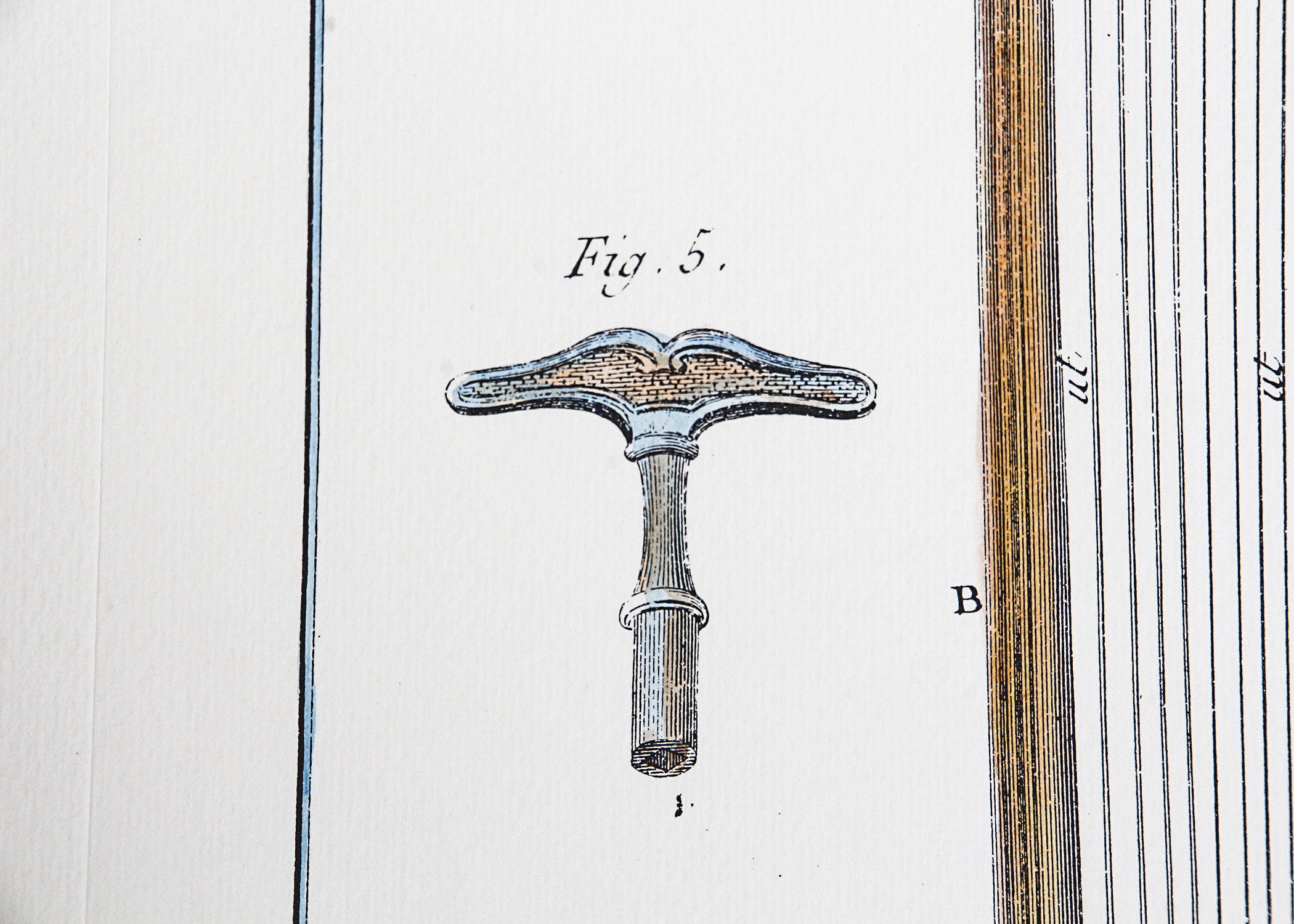 Colored Book Plate Reprint "Details of a Standing Harp"
