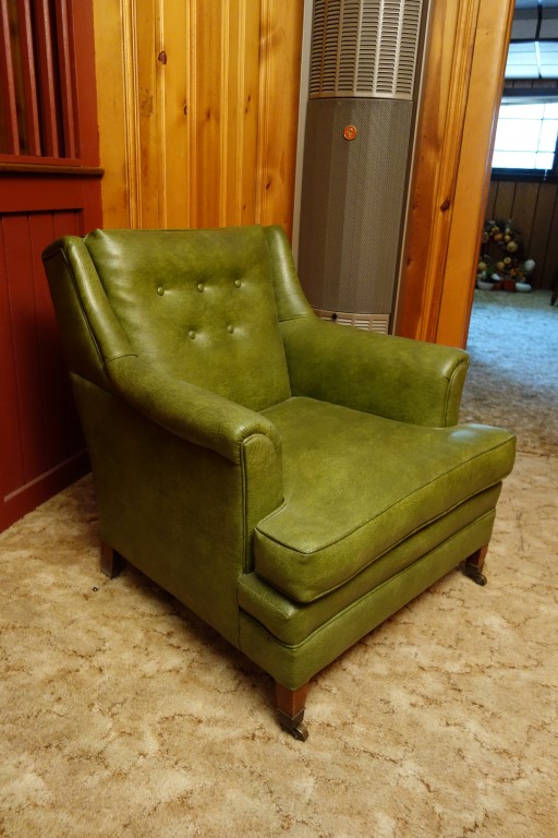 Mid Century Green Vinyl Arm Chair