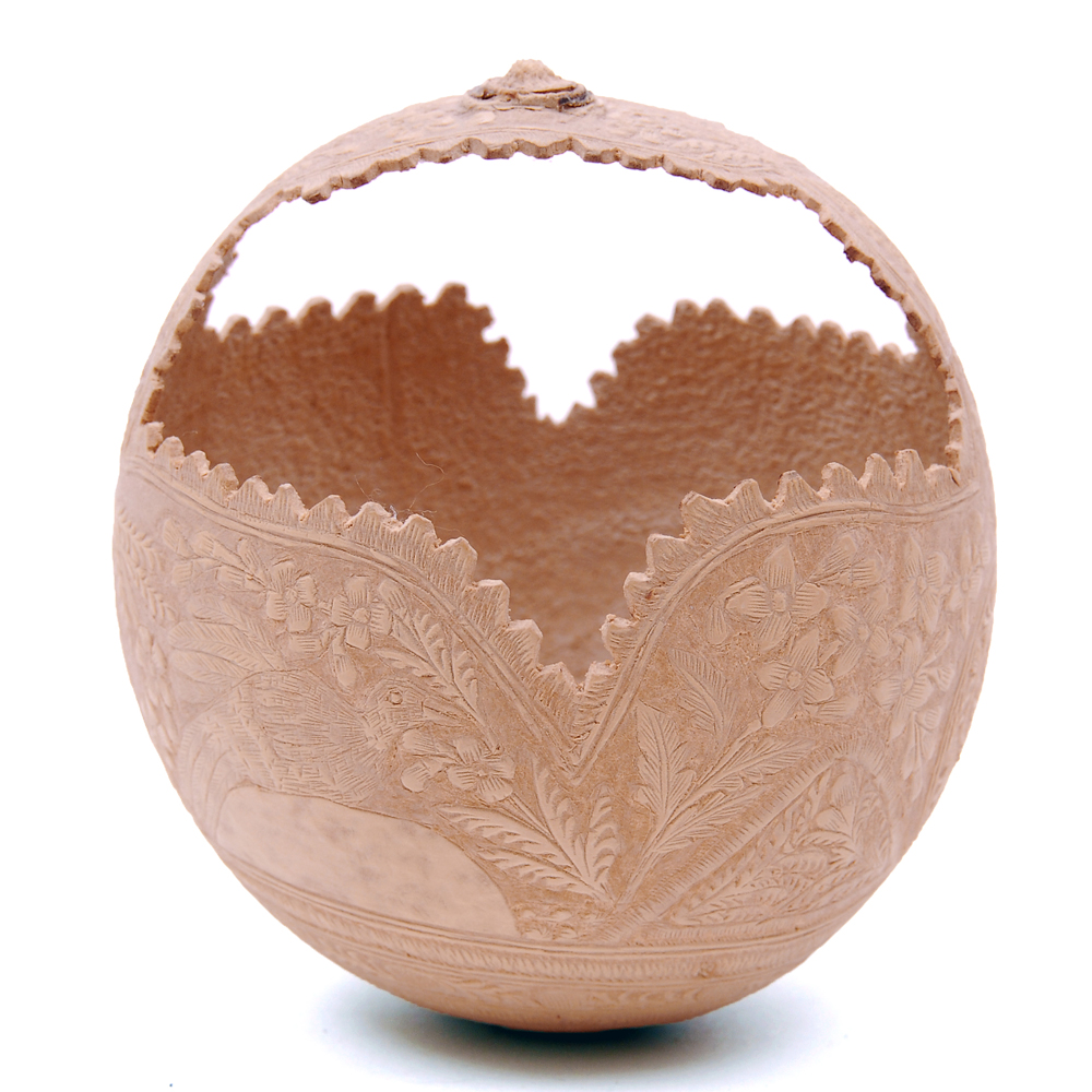 Diminutive Thin Wooden Carved Egg Basket
