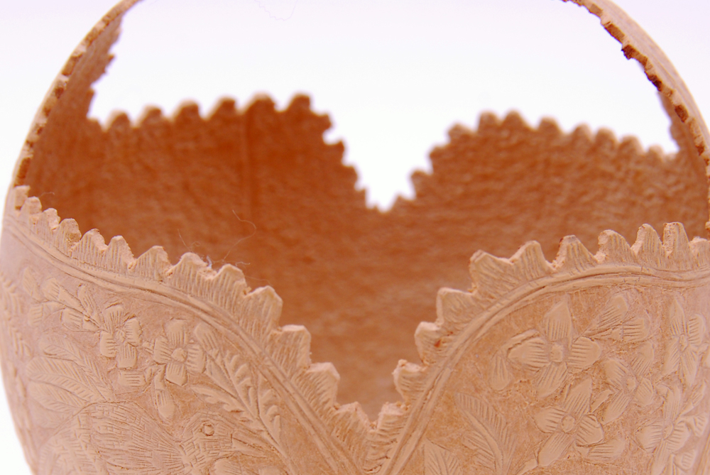 Diminutive Thin Wooden Carved Egg Basket