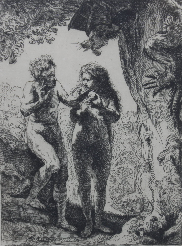 Rembrandt Restrike Etching "Adam and Eve"