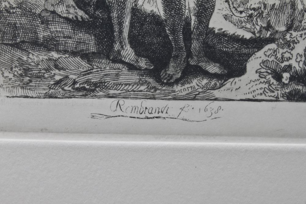 Rembrandt Restrike Etching "Adam and Eve"