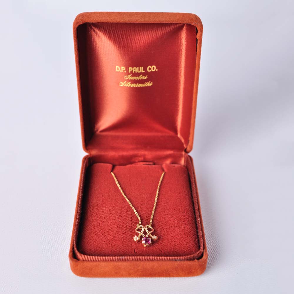 Italian 14K Gold Garnet and Diamond Pendant