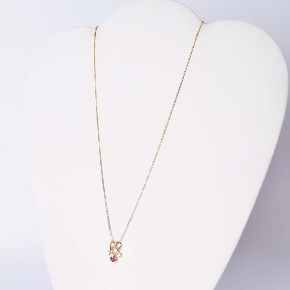 Italian 14K Gold Garnet and Diamond Pendant