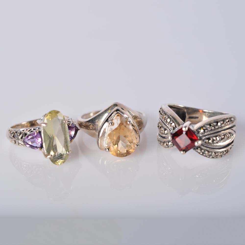 Trio of Sterling Silver Gemstone Rings