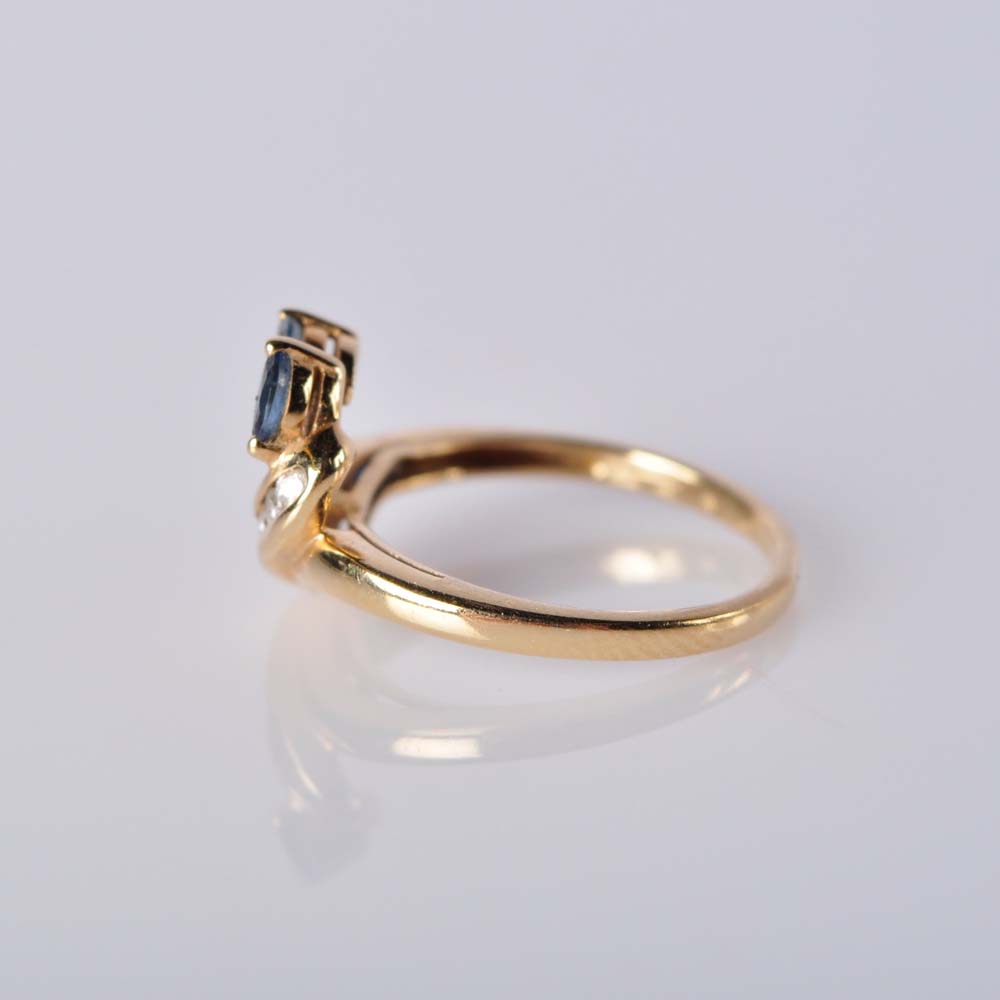 14K Gold Blue Sapphire and Diamond Ring