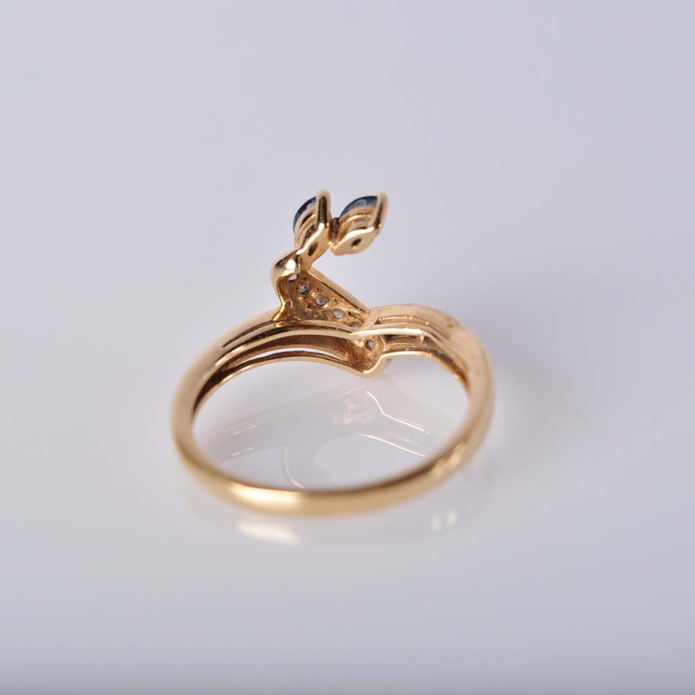 14K Gold Blue Sapphire and Diamond Ring