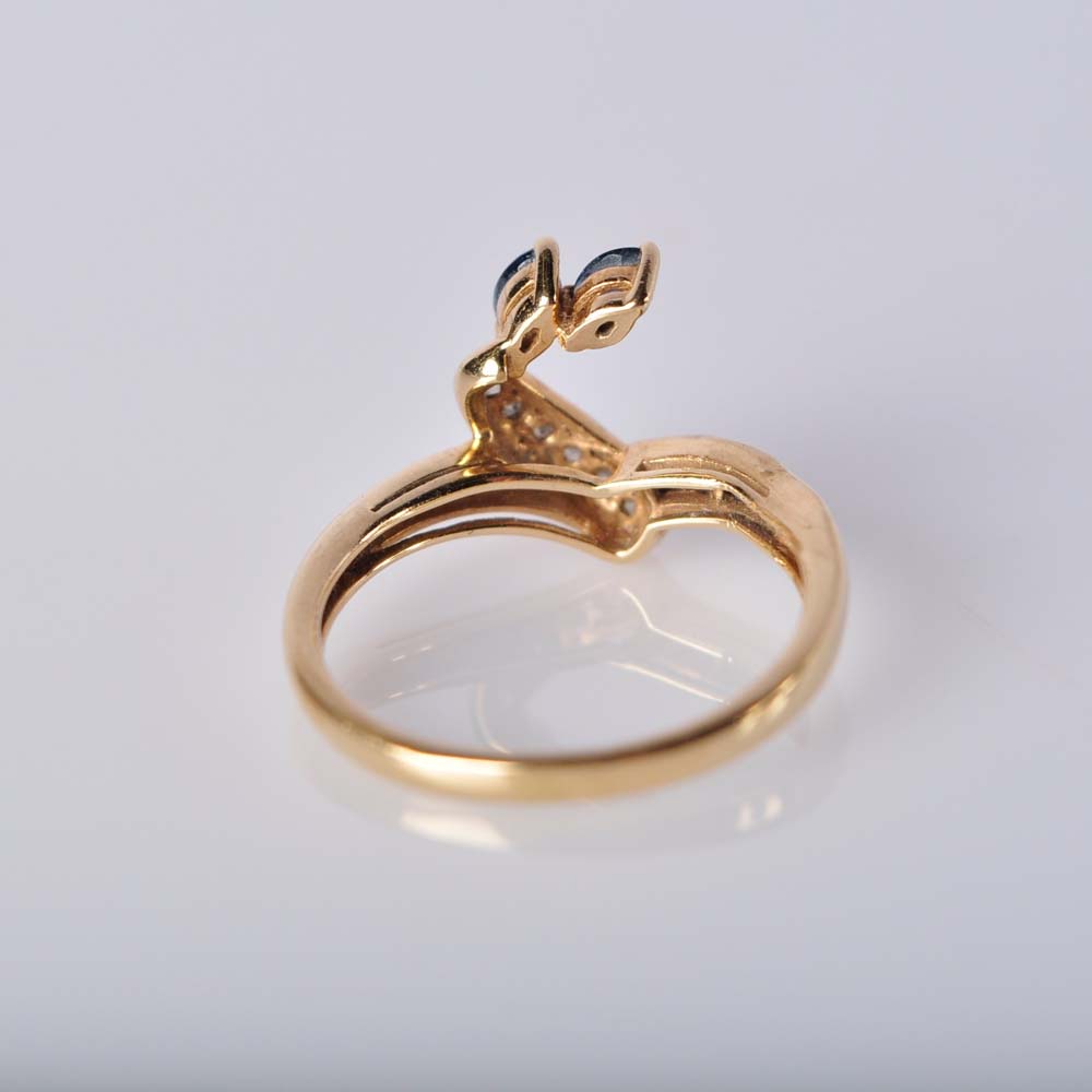 14K Gold Blue Sapphire and Diamond Ring