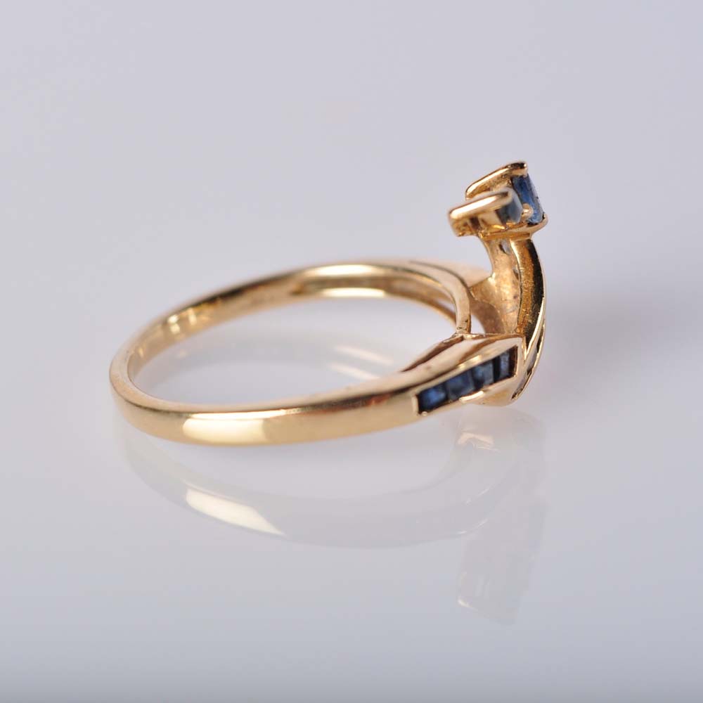 14K Gold Blue Sapphire and Diamond Ring