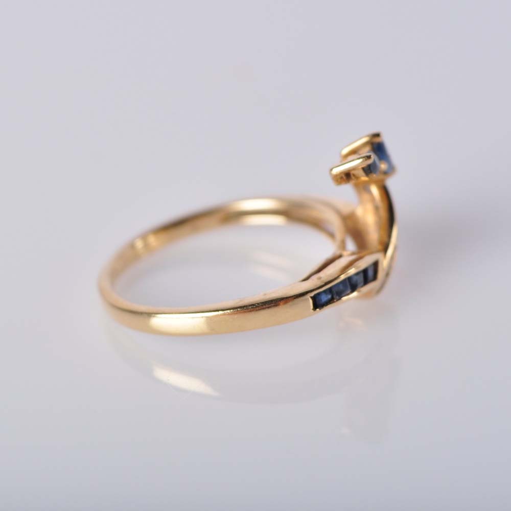 14K Gold Blue Sapphire and Diamond Ring