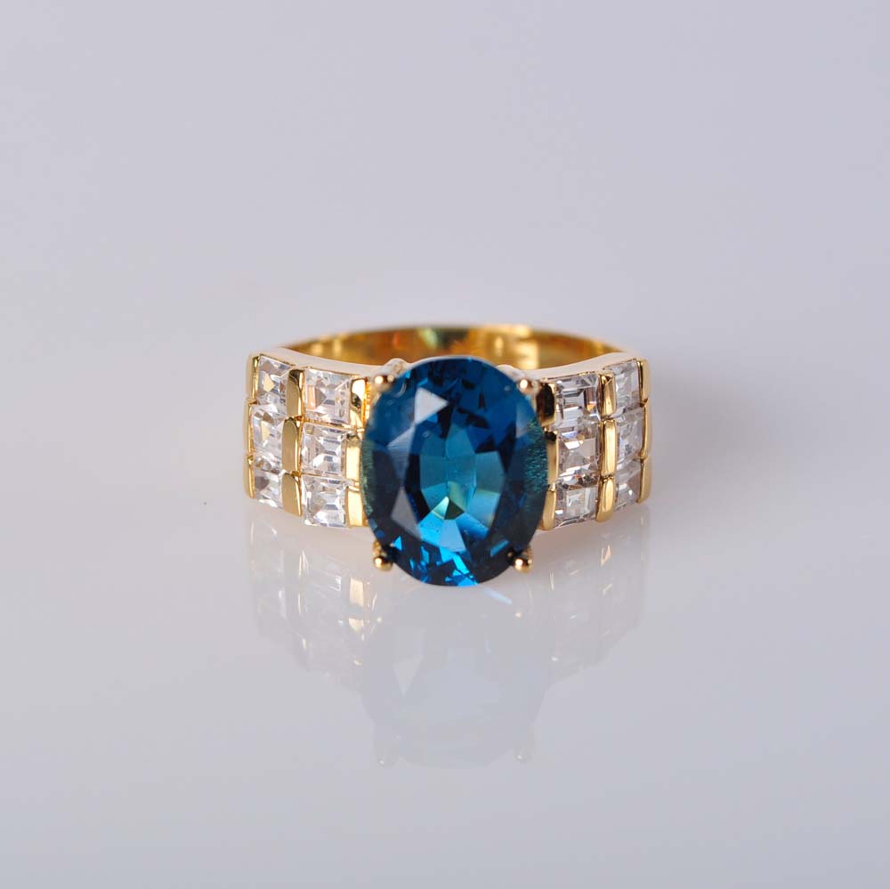 Gold Plated 925 Silver Blue Topaz Ring