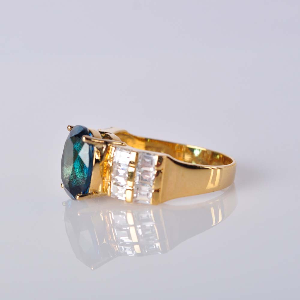 Gold Plated 925 Silver Blue Topaz Ring