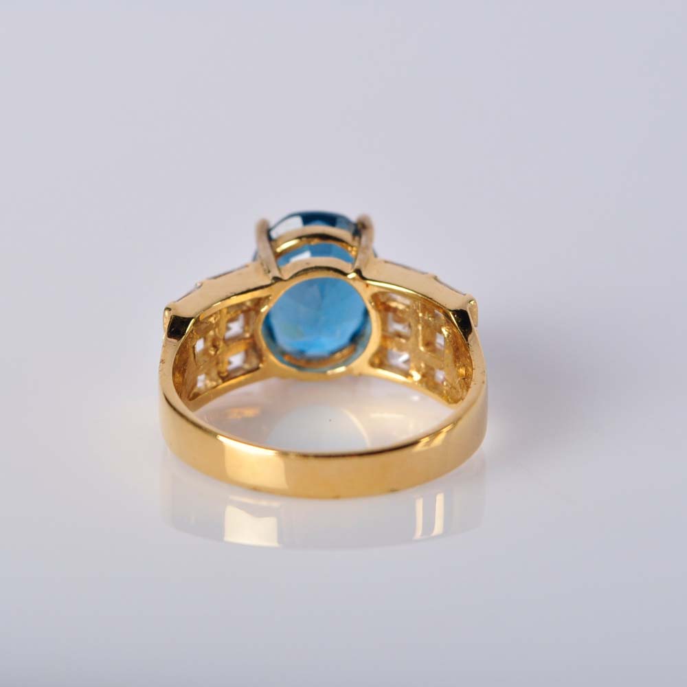 Gold Plated 925 Silver Blue Topaz Ring