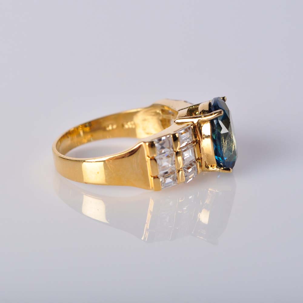 Gold Plated 925 Silver Blue Topaz Ring
