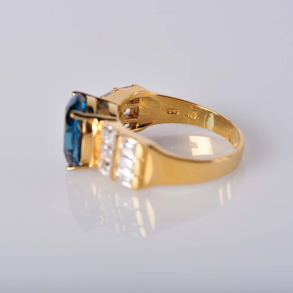 Gold Plated 925 Silver Blue Topaz Ring