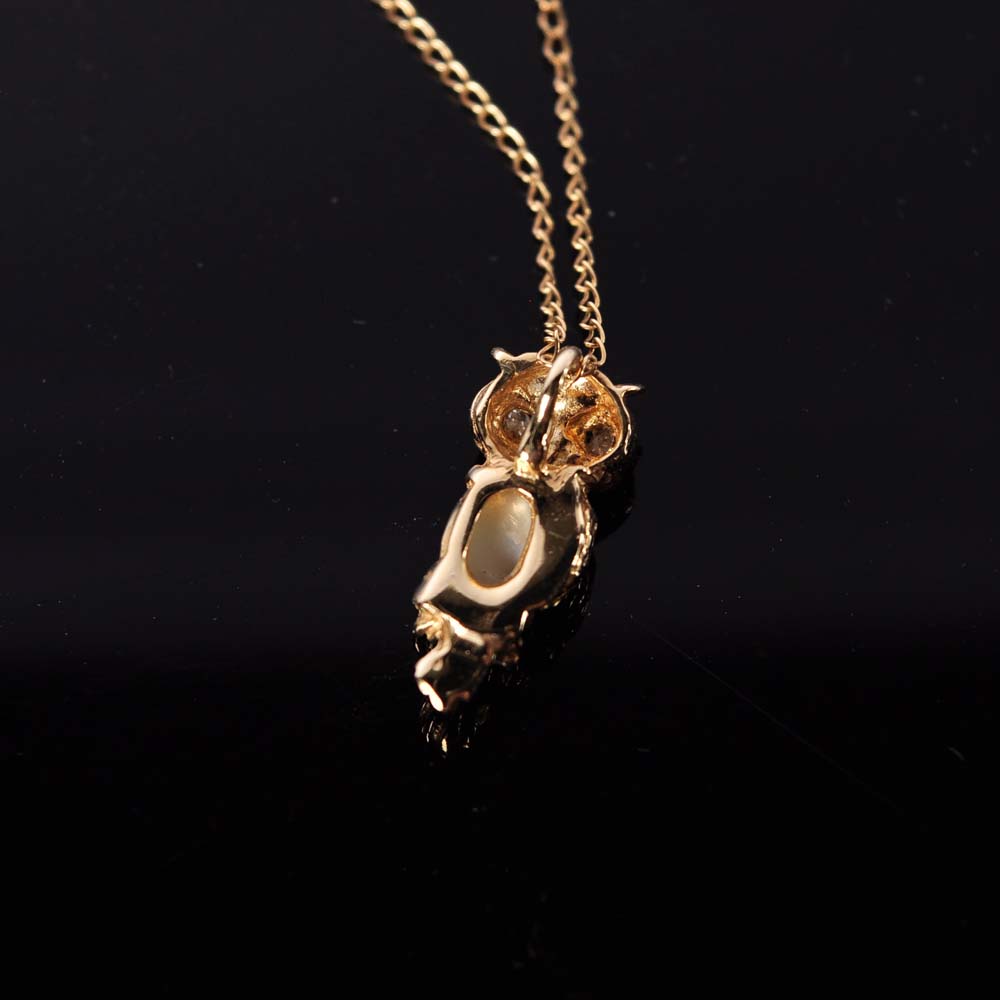 14 Kt Gold Opal and Diamond Owl Pendant and Opal Owl Earring