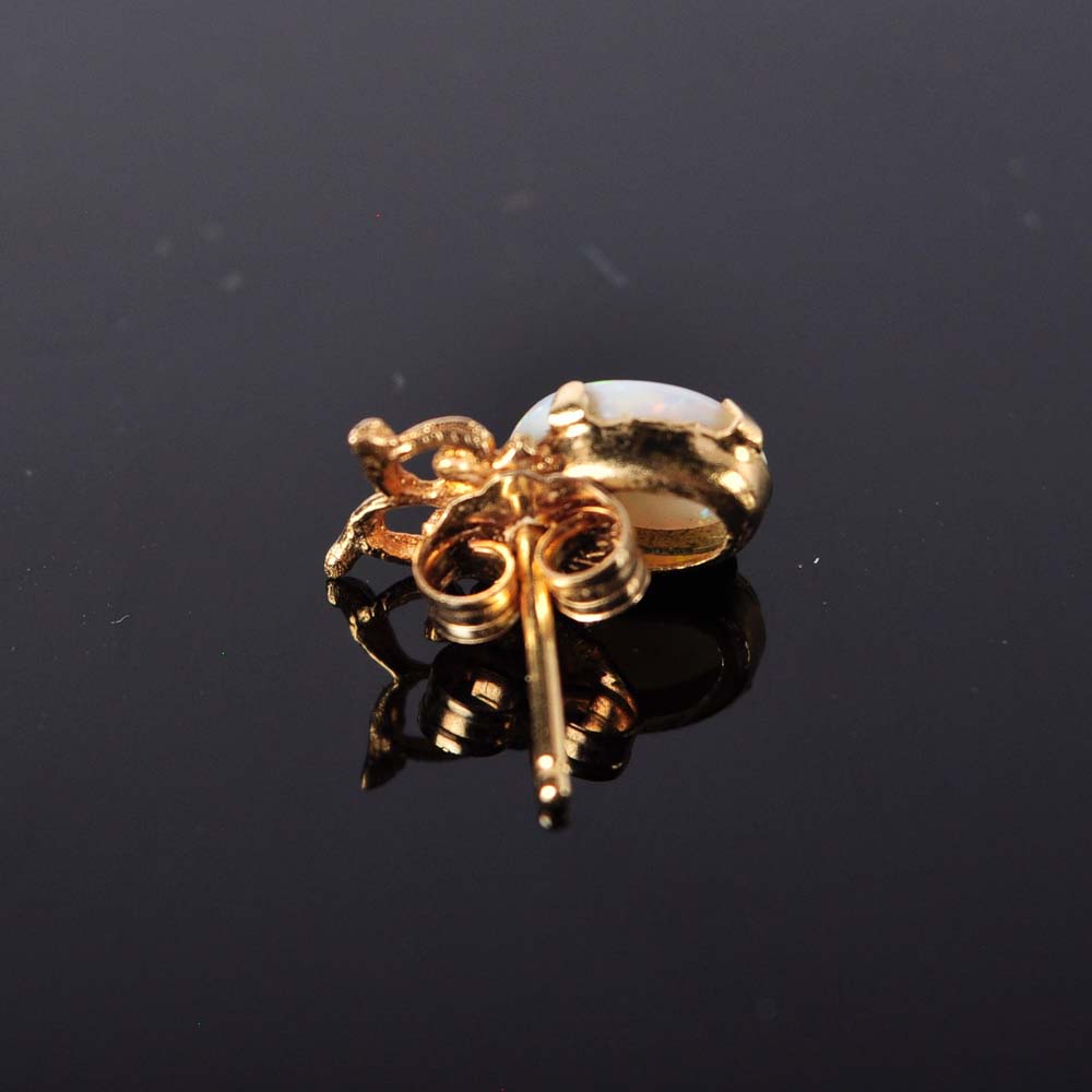 14 Kt Gold Opal and Diamond Owl Pendant and Opal Owl Earring