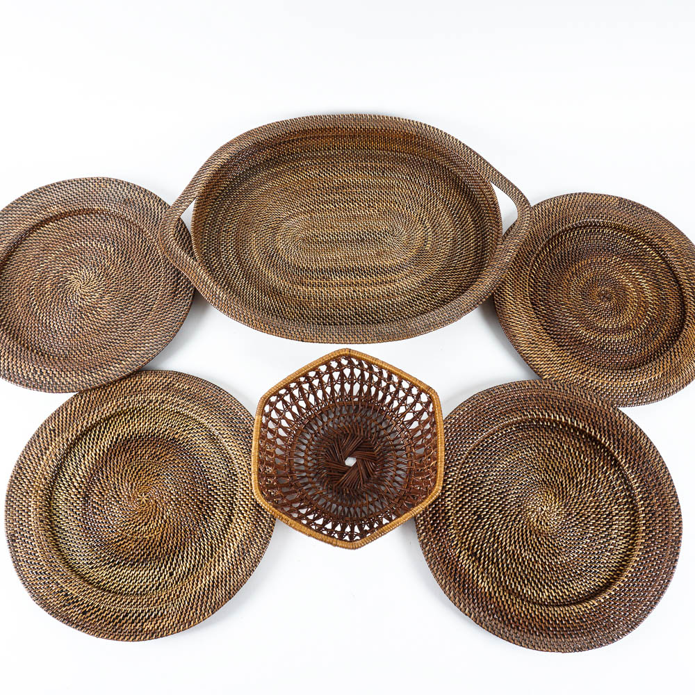 WIlliams-Sonoma Woven Nito Fiber Chargers and Tray with Basket