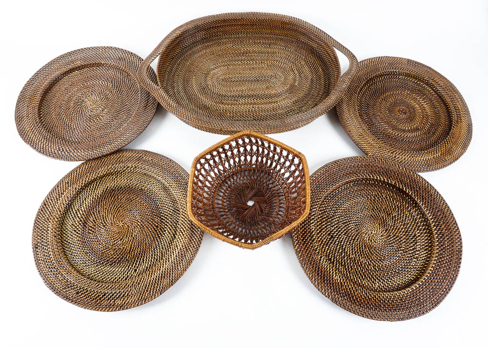 WIlliams-Sonoma Woven Nito Fiber Chargers and Tray with Basket