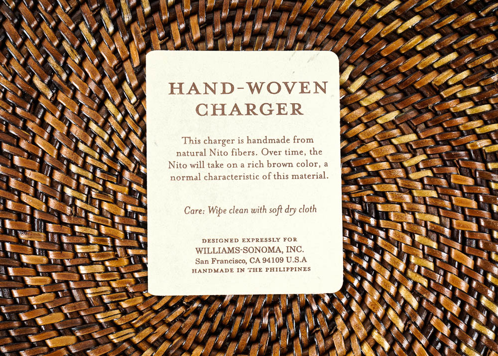 WIlliams-Sonoma Woven Nito Fiber Chargers and Tray with Basket