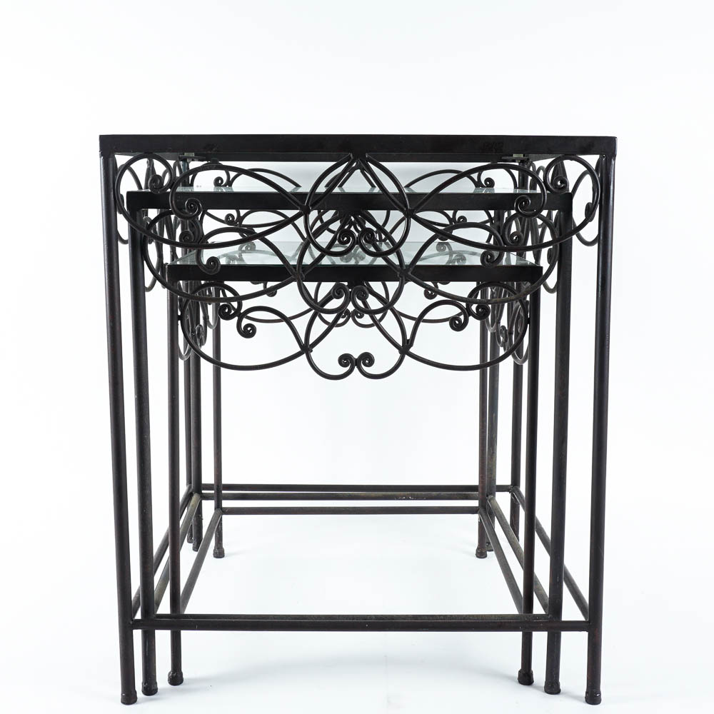 Wrought Metal Glass Top Nesting Tables