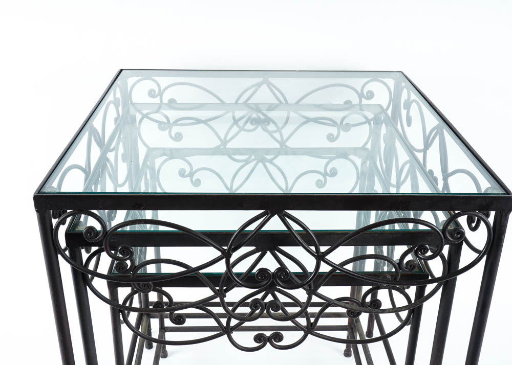Wrought Metal Glass Top Nesting Tables
