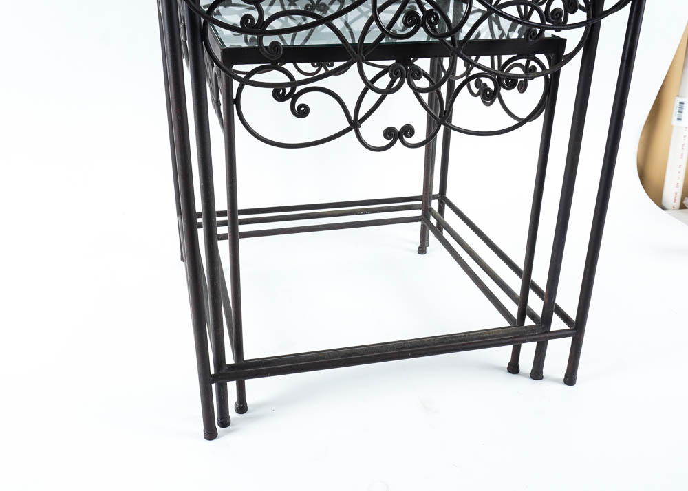 Wrought Metal Glass Top Nesting Tables