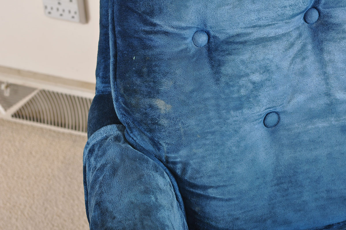 Vintage Blue Velveteen Tufted Back Swivel Chair