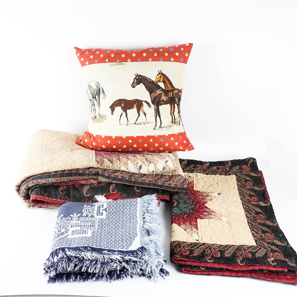 Queen Size Quilt with Throw Blanket and Throw Pillow