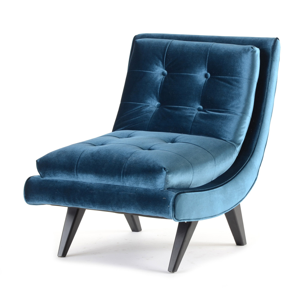 Blue Velour Button Tufted Lounge Chair
