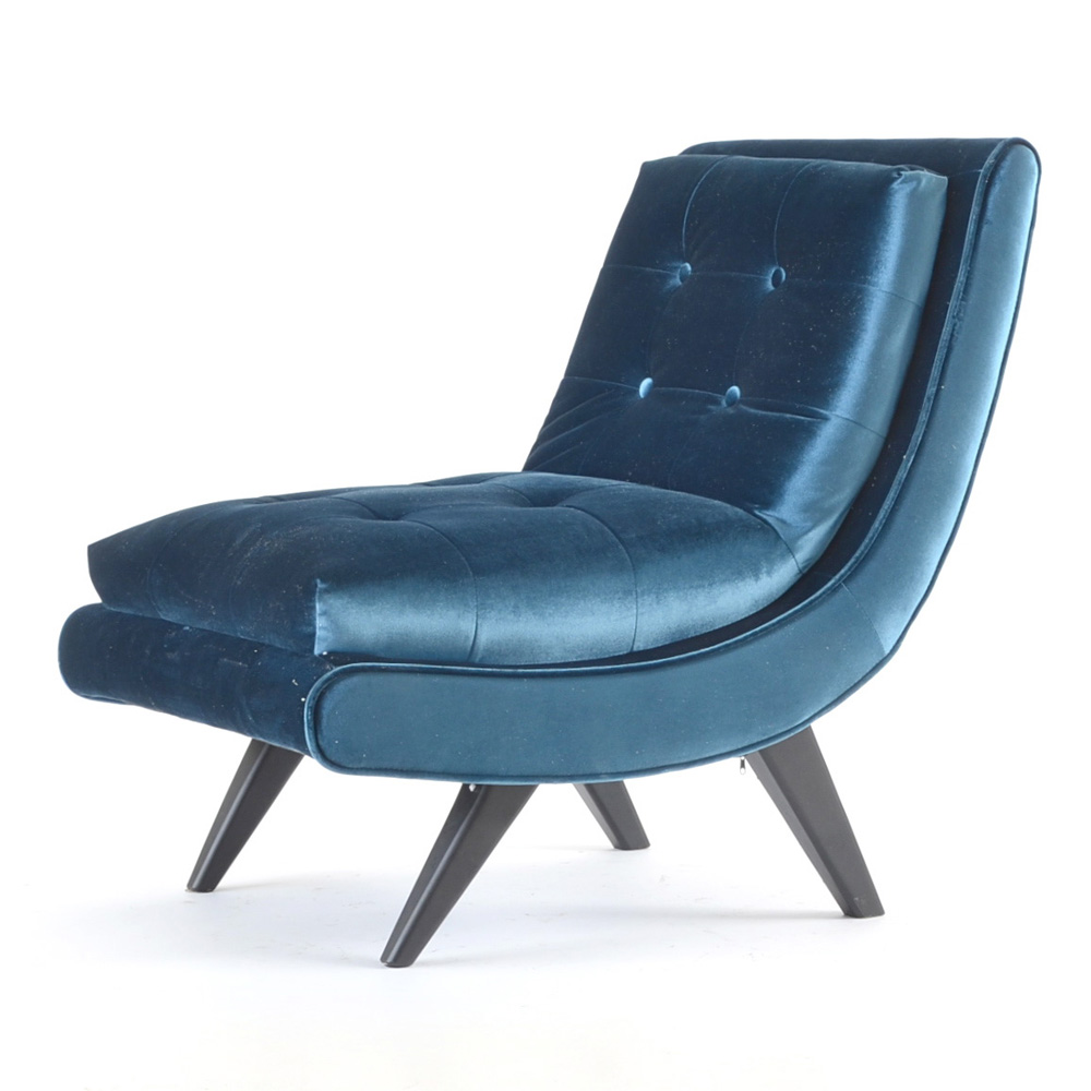 Blue Velour Button Tufted Lounge Chair