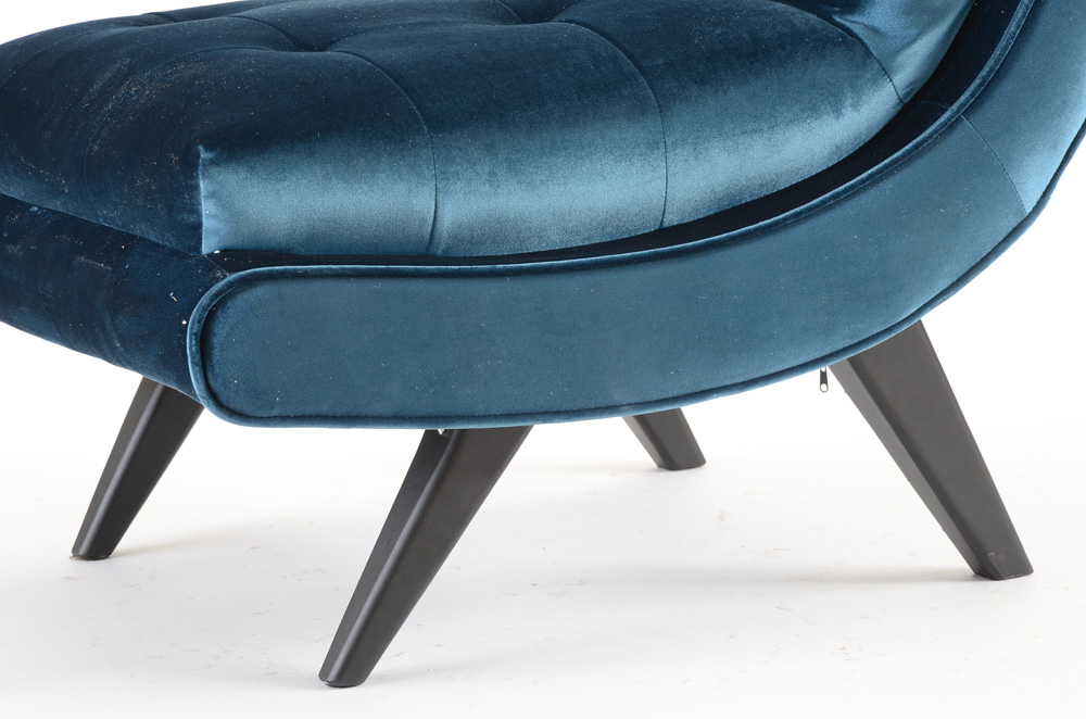 Blue Velour Button Tufted Lounge Chair
