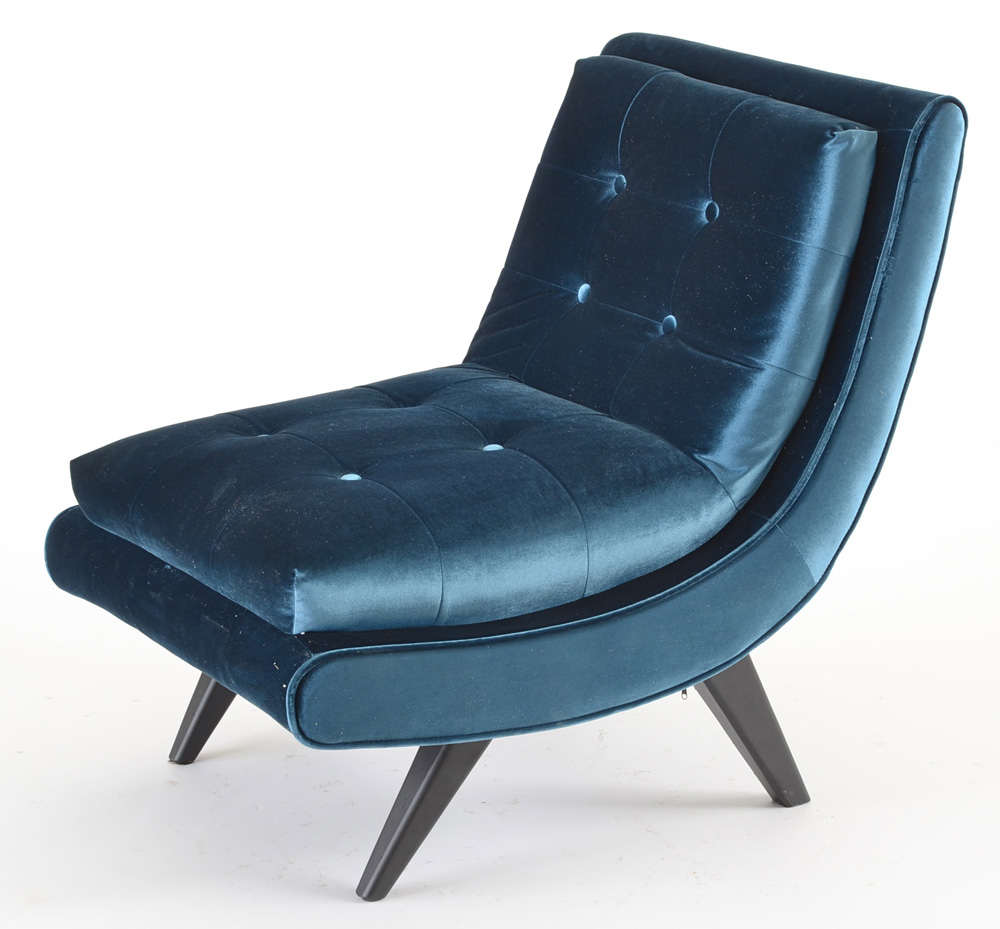 Blue Velour Button Tufted Lounge Chair