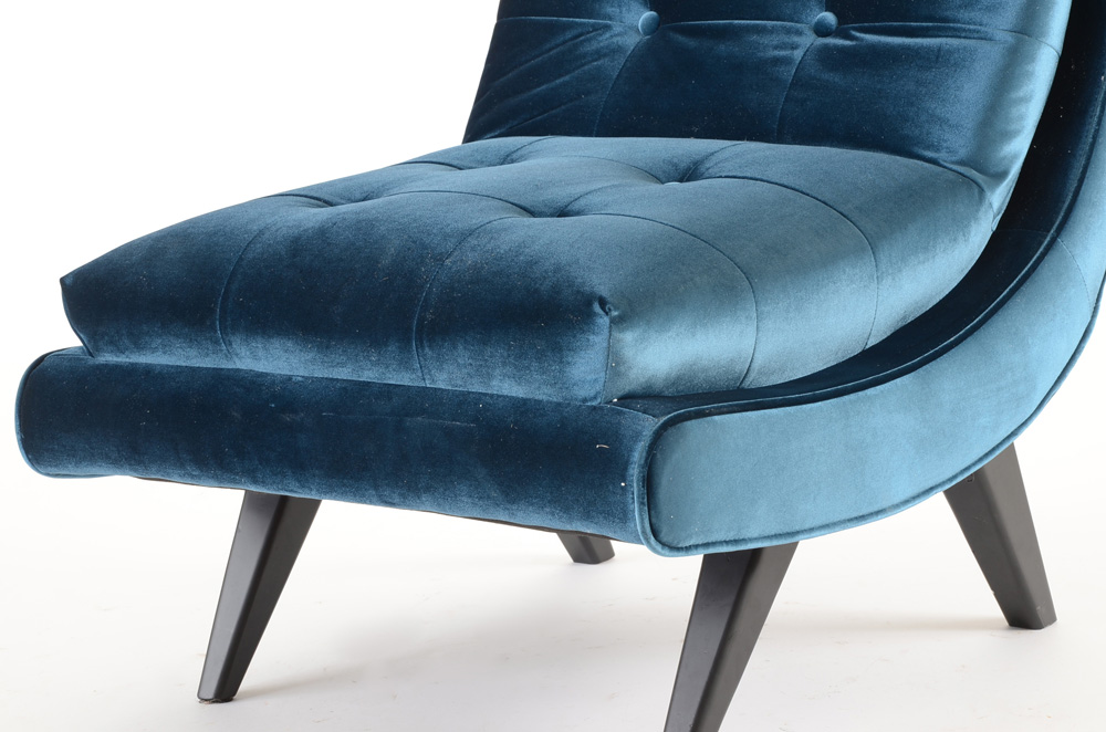 Blue Velour Button Tufted Lounge Chair