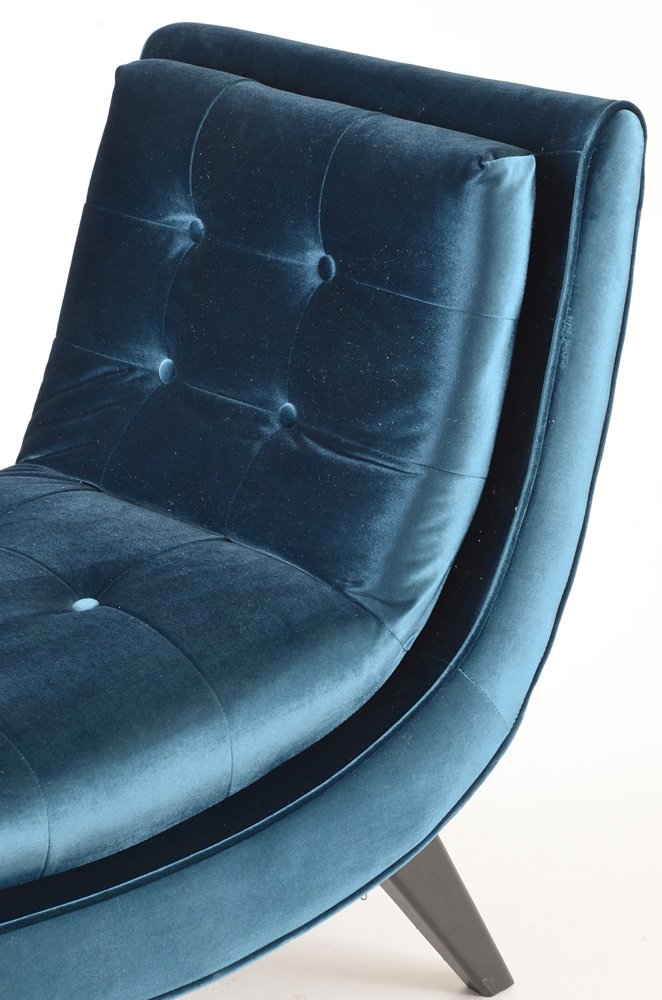 Blue Velour Button Tufted Lounge Chair
