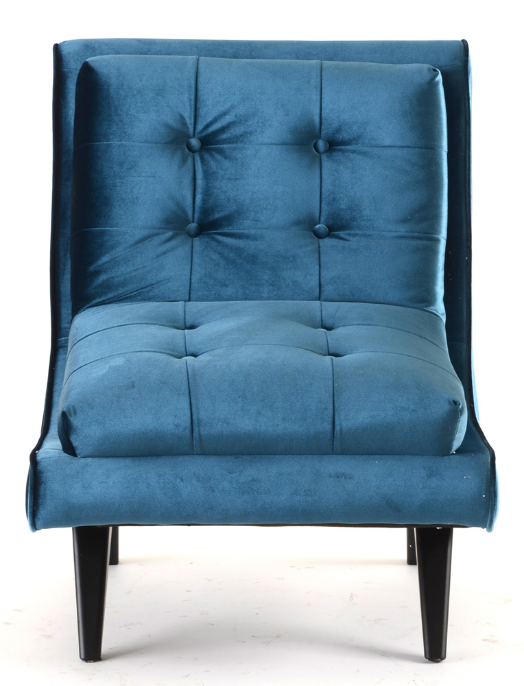 Blue Velour Button Tufted Lounge Chair