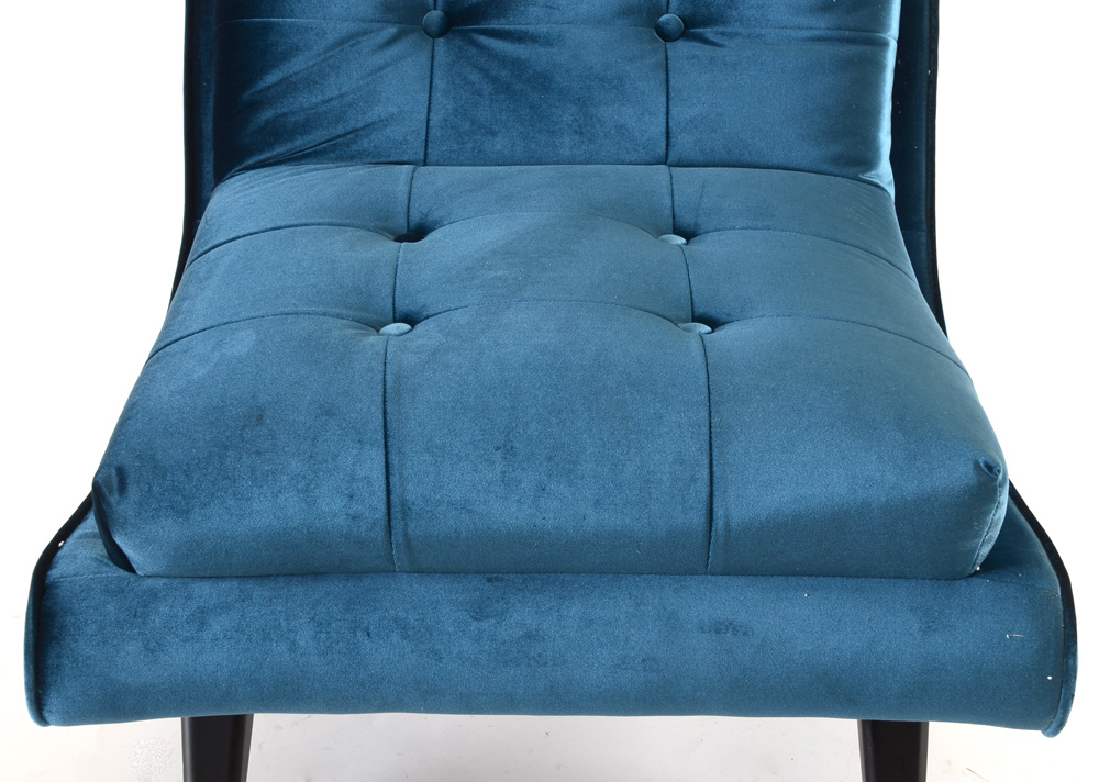 Blue Velour Button Tufted Lounge Chair