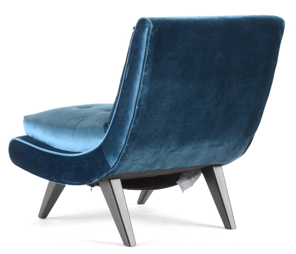 Blue Velour Button Tufted Lounge Chair