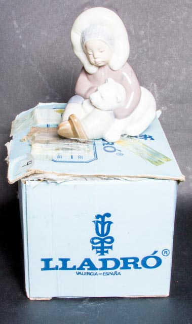 Lladro "Eskimo Boy Playing with Polar Bear Cub" Figurine
