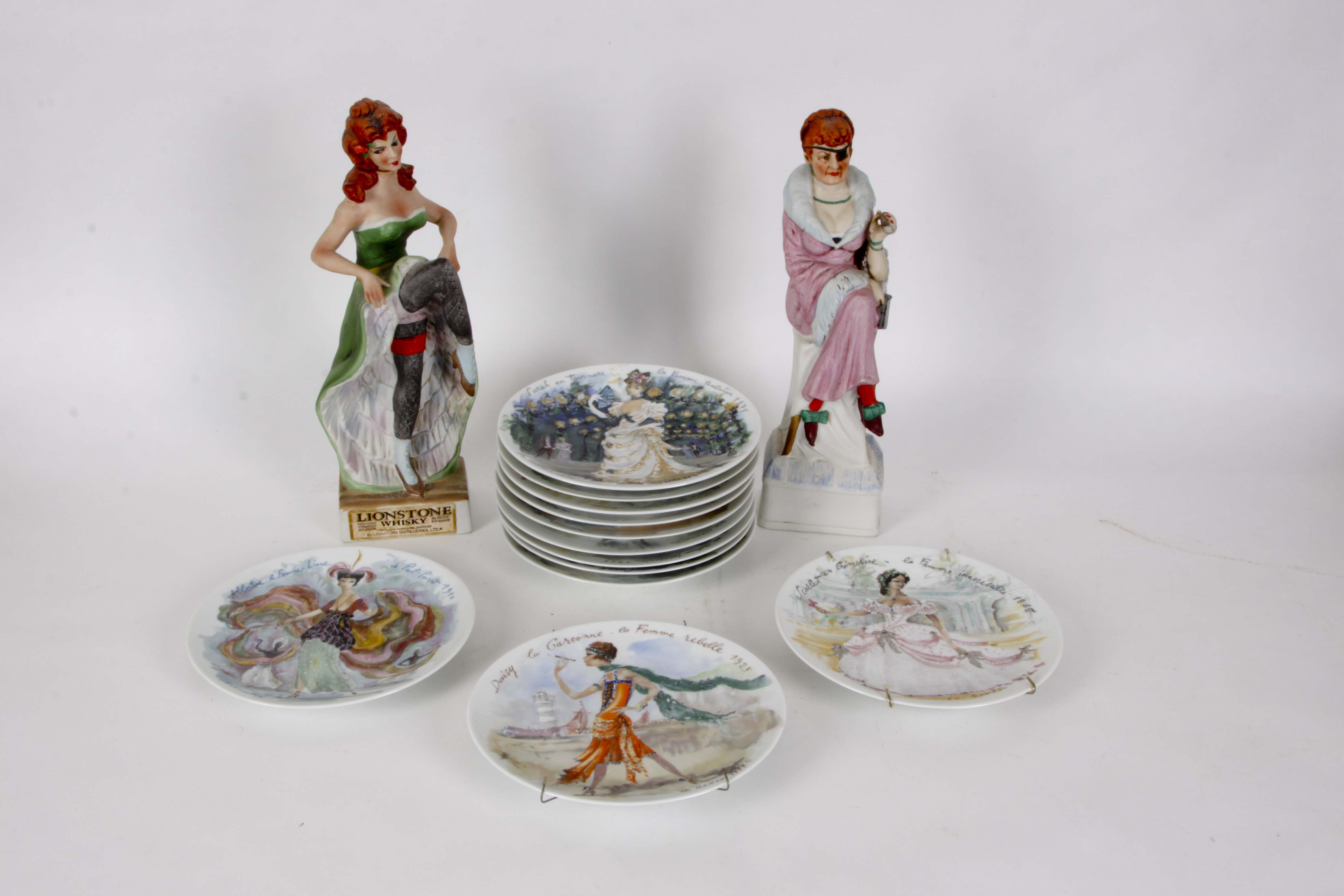Vintage Lionstone Decanters and Limoges Plates