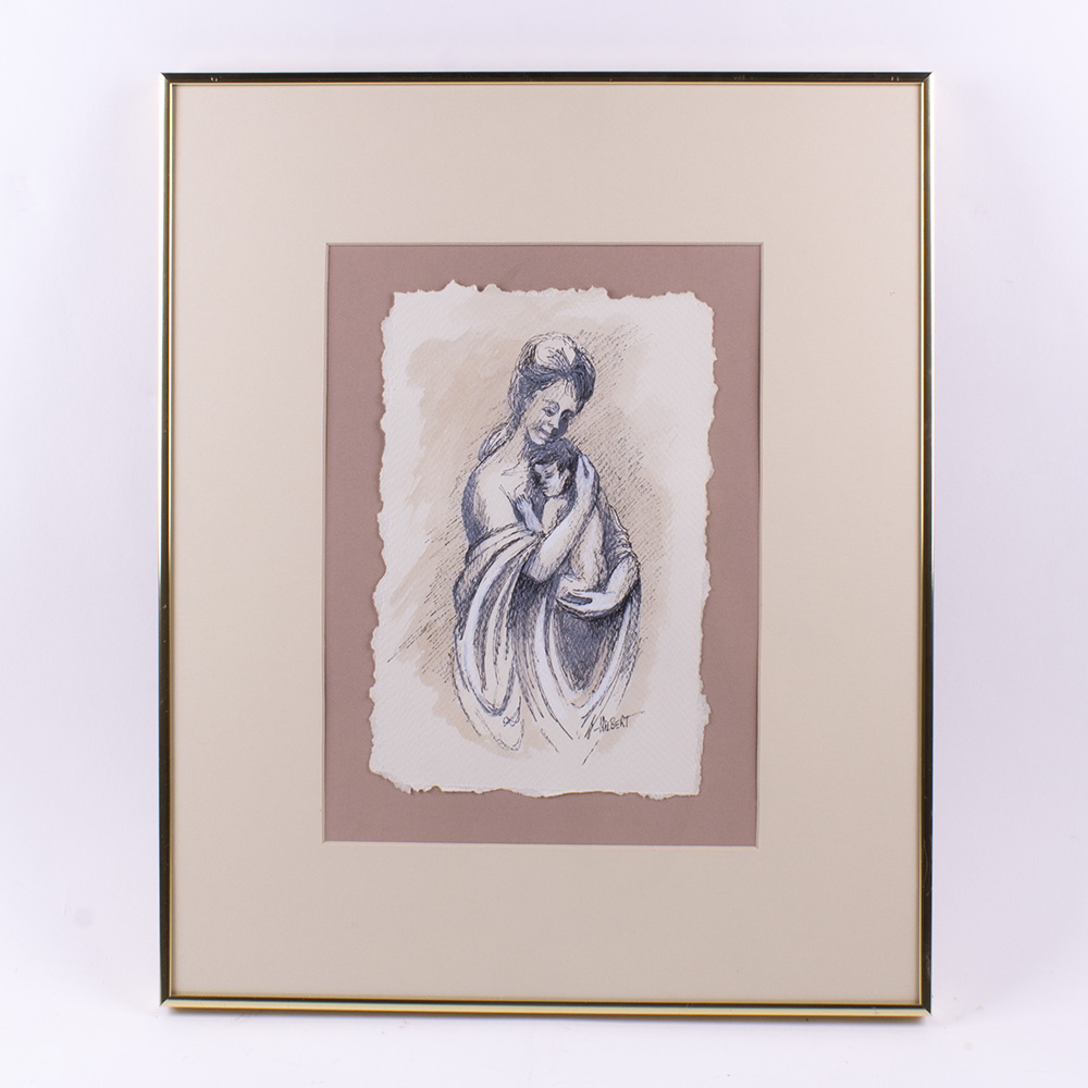 E.D. Hilbert "Mother and Child" Drawing