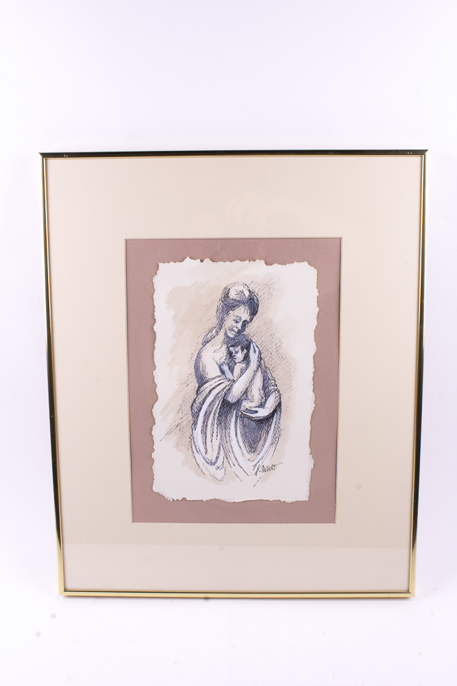 E.D. Hilbert "Mother and Child" Drawing