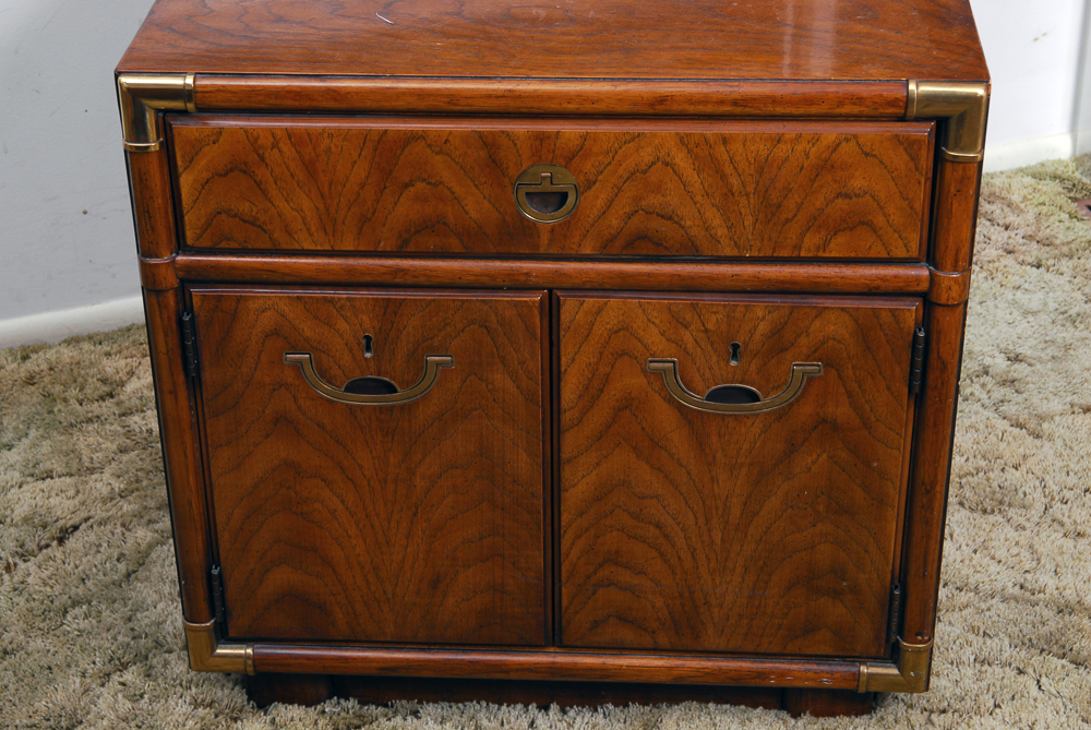 Drexel "Accolade" Campaign Style Oak Side Table