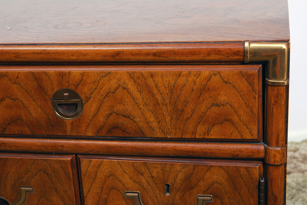 Drexel "Accolade" Campaign Style Oak Side Table