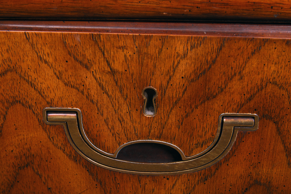 Drexel "Accolade" Campaign Style Oak Side Table