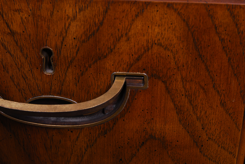 Drexel "Accolade" Campaign Style Oak Side Table